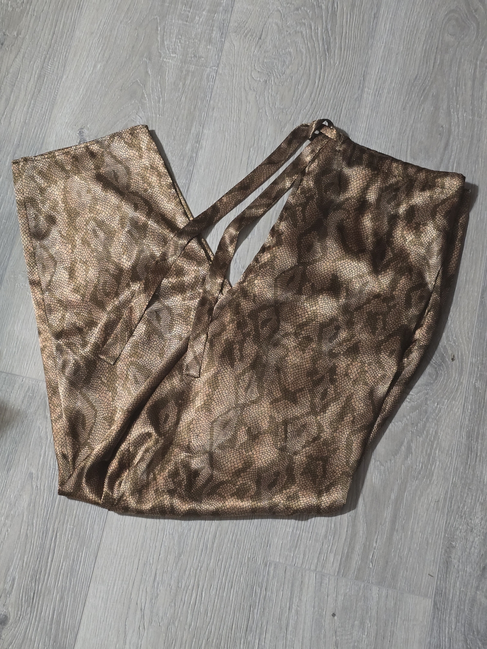 Metallic Brown Animal-Print Wide-Leg Lounge Pant